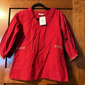 Chic Red Women's Tunic with Embroidered Accents